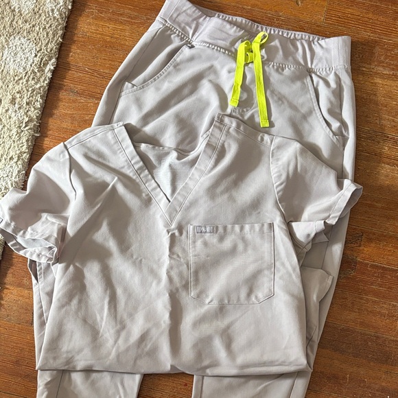 Figs Gray Joggers with Neon Yellow Drawstring - Picture 2 of 2